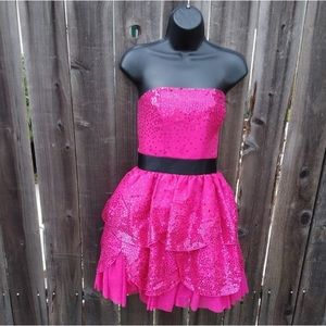 Vintage Y2K Betsey Johnson dress mini hot pink bustier sequin 8 barbiecore